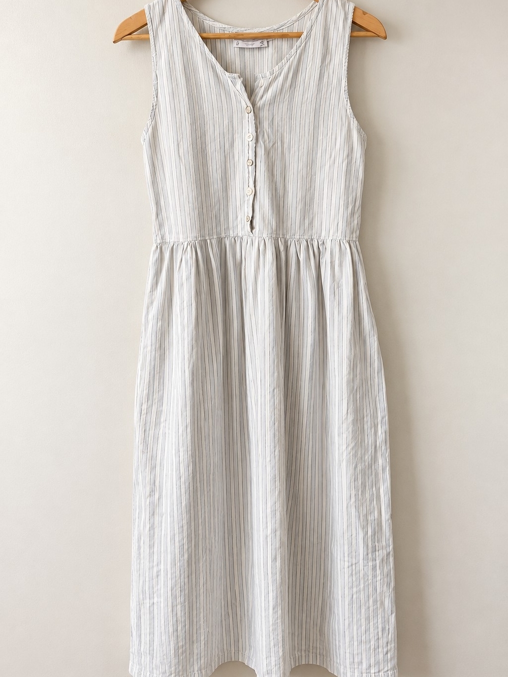Vintage 100% Cotton White and Blue Striped Sleeveless Dress